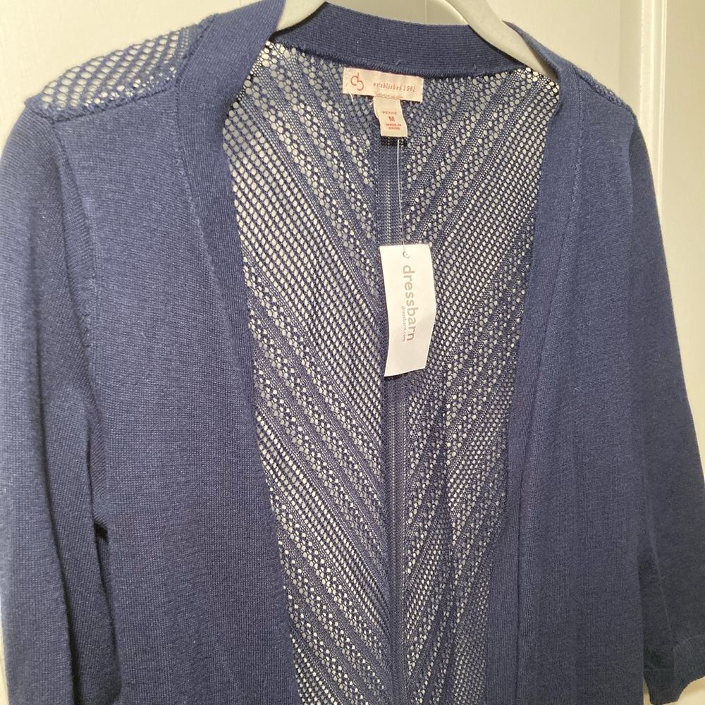 NWT Navy Blue Cardigan Sweater Womens Medium Petite Dress Barn - Picture 4 of 11